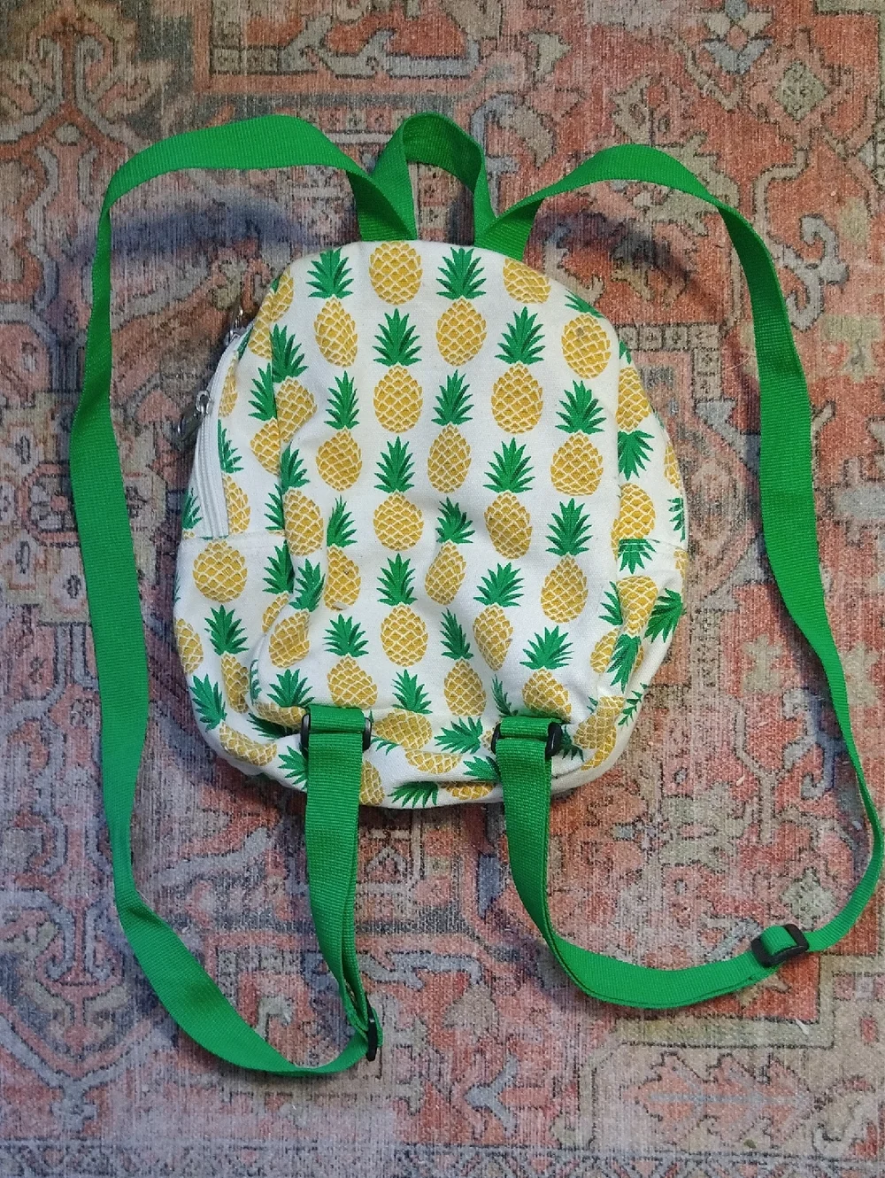 EUC Dickies Pineapple Print Canvas Mini Backpack Green Straps